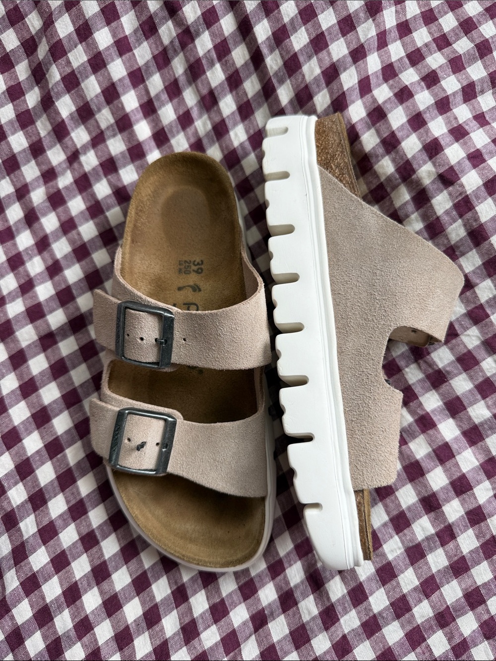 Birkenstock Papillio Arizona Chunky Suede Sandals Warm Sand Size 39